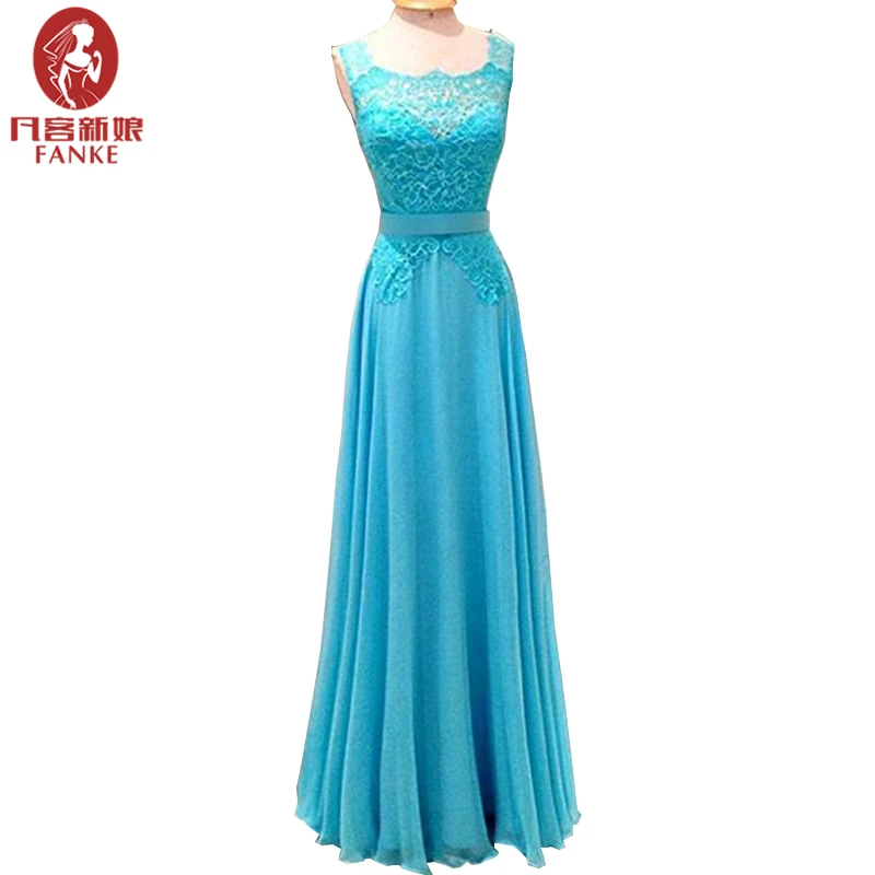 Бирюзовый вечернее платье Длинные 2017 линии спинки кружевное шифоновое для