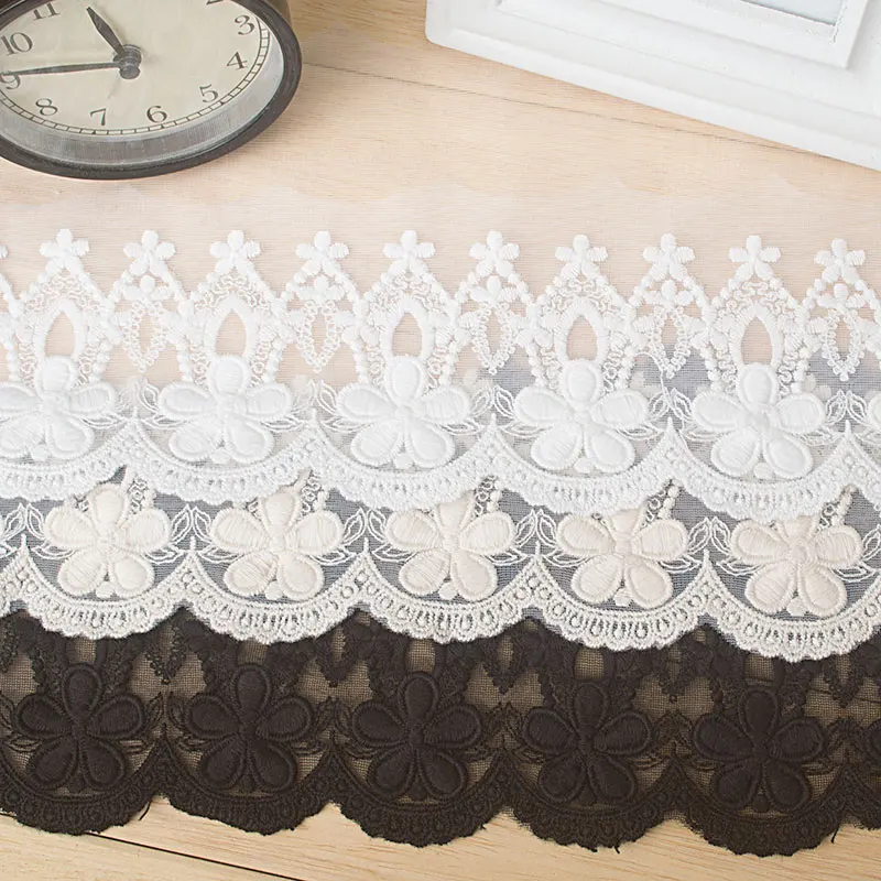 

Hight Quality 15cm Embroidery soft Mesh Cotton Lace DIY White Embroidery Lace for Wedding Sewing accessoriess Flower Running