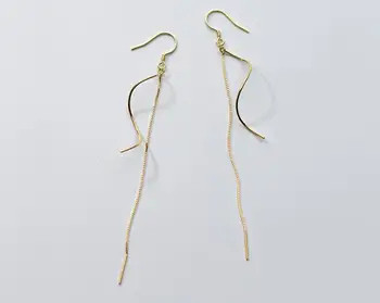 

1pair 100% Real. 925 Sterling Silver Fine Jewelry Waves Waterwave Twisted &Chain Tassel Long Dangle Earrings Hook gtle2066