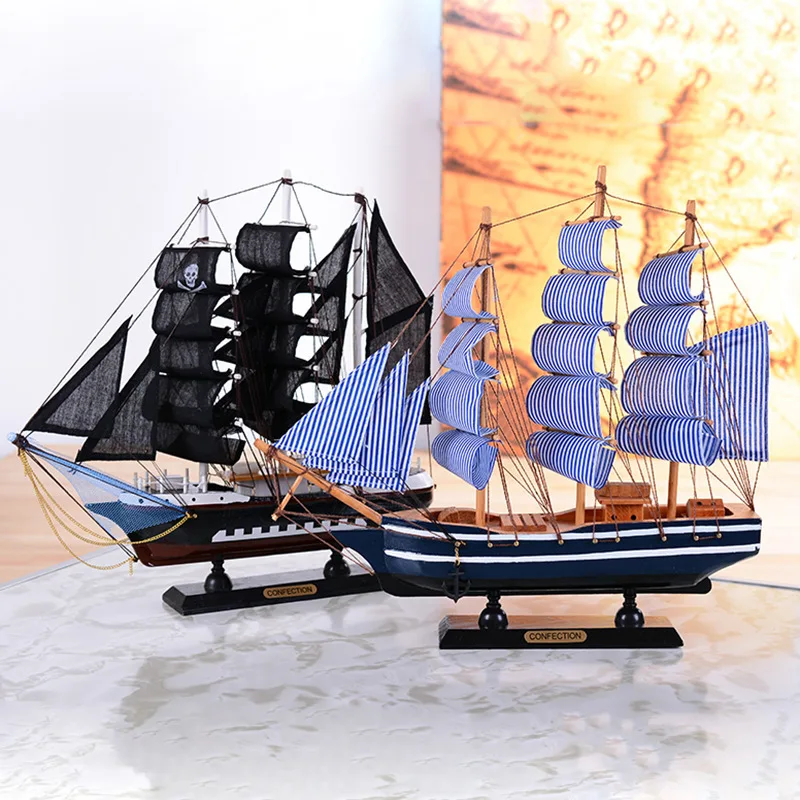 

Large Mediterrean Style Wooden Figurine Pirate Ship Model Miniature Marine Wood Craft Sailingboat Nautical Decor Home Crafts