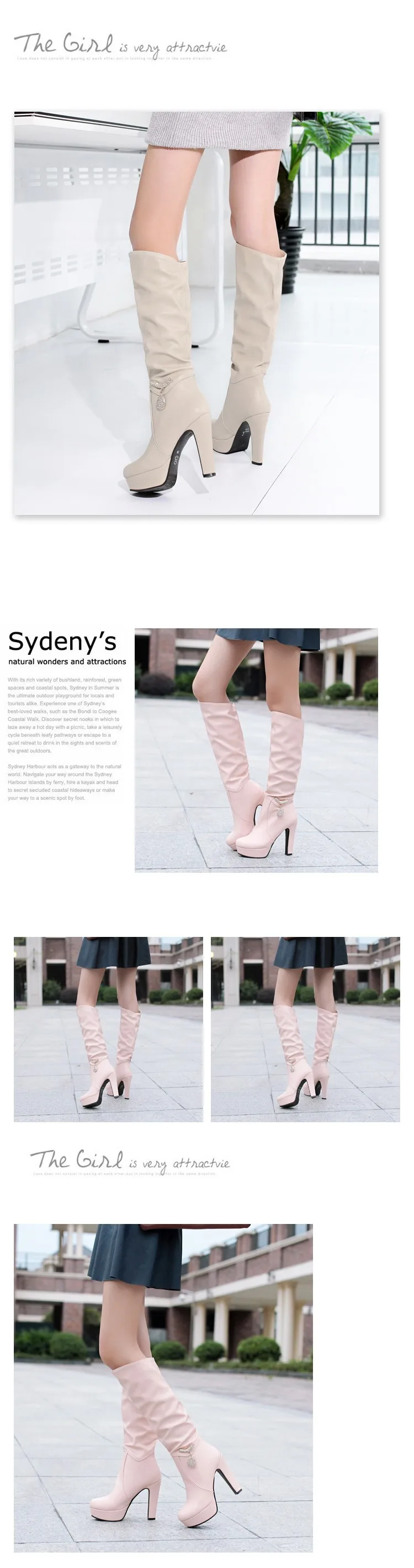 Promotion winter Minimalism High cylinder boots High-heeled Waterproof Korean Edition fashion white Women Boots plus size 34-43