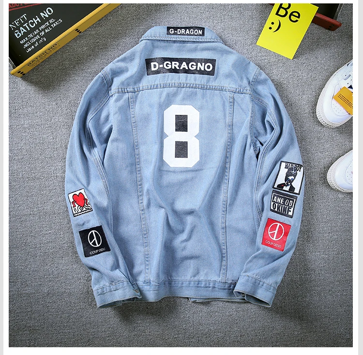 Skup Mężczyźni stylowy luźny dżins kurtka kowboj Slim Fit Bomber zużyta kurtka płaszcz dżinsowy odzież męska kurtka dżinsowa Hip Hop z powłoką drukowaną