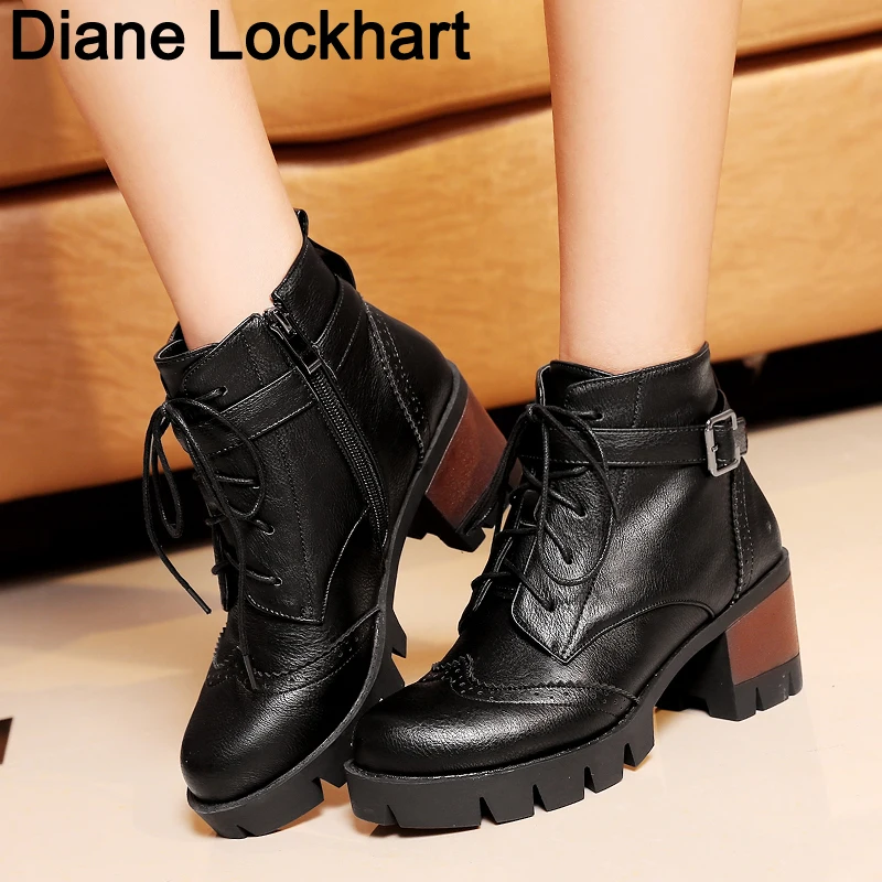 

Plus Size 43 Women Ankle Boots High Quality Bullock Ladies shoes Leather Boots 2019 New Autumn Winter Lace-up Shoes Botas Mujer