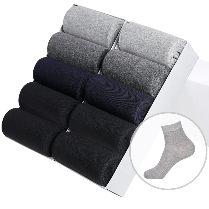 Casual Men's Business Socks For Men Cotton Brand Crew Black White Gray Long Male Socks New Warm Autumn Winter 1 5 10 pairs - Цвет: 10 pairs without box