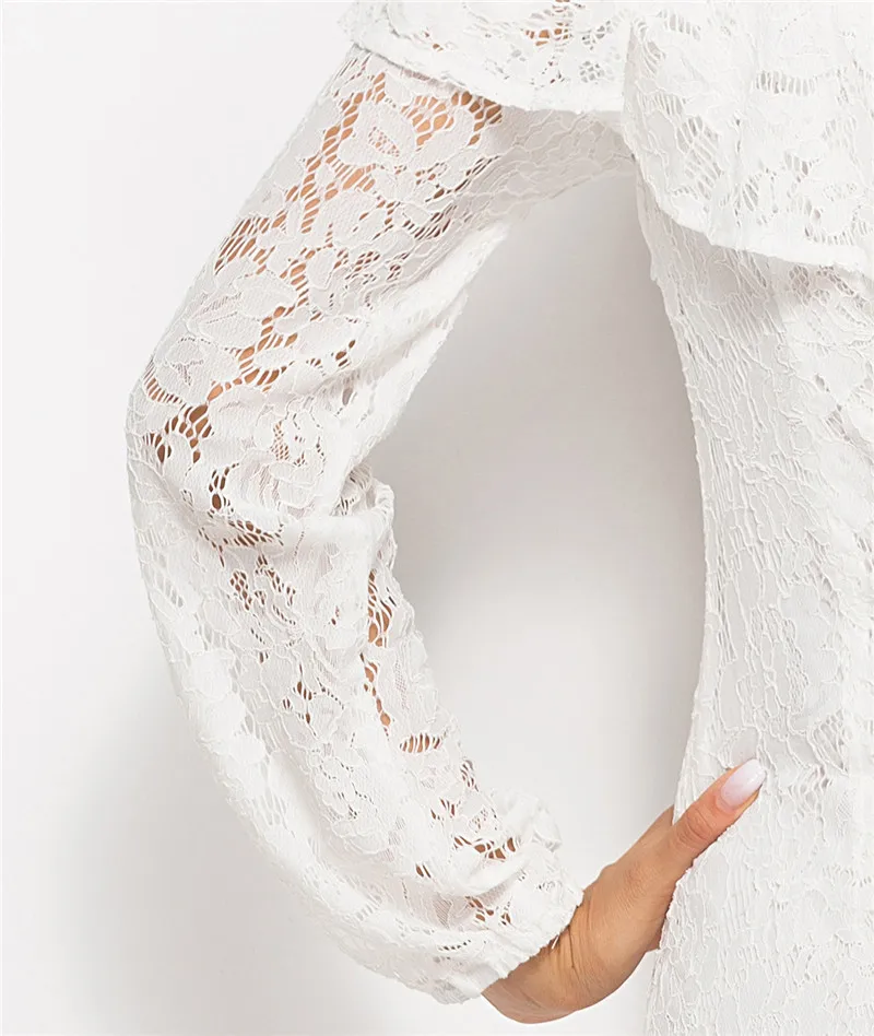 women autumn long sleeve slash neck lace dress-9