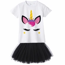 1-12 años adolescentes niños bonita niña bebé unicornio vestido de verano de manga corta malla de tul princesa fiesta boda tutú verano vestido(China)