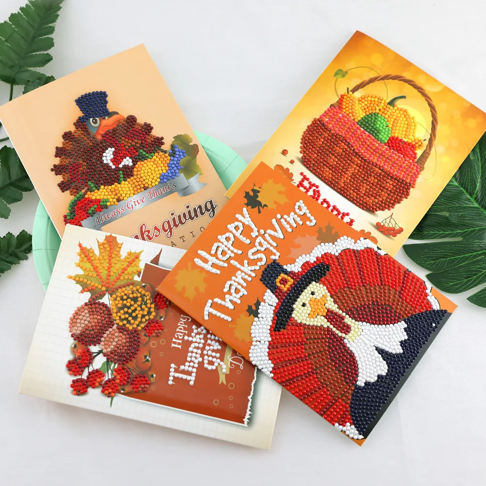 

New Thanksgiving Diamond Painting Greeting Cards Cartoon Full Round Greeting Card Xmas Home Decoration