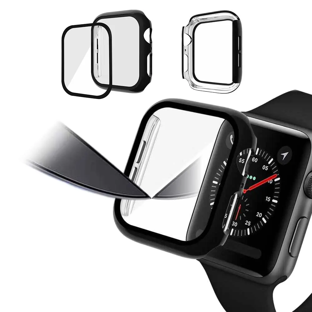 

Black Glossy/Matte Watch Case With Screen Protector Anti-fingerprint 3D Tempered Glass For Apple Watch 4 3 44mm 40mm 42mm 38mm