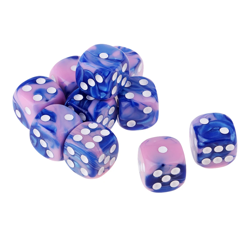MagiDeal 10pcs 6-Sided Dice Set Bright Colors 16 mm Dice Game Multi-Sided Dice for Board Games Casino Gifts Teaching