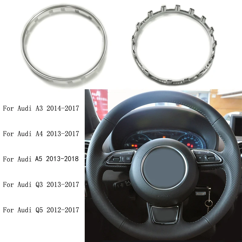 

ABS chrome sticker car steering wheel trim emblem badge logo frame sequins sticker accessories for Audi Q3 Q5 A3 S3 8V A4 B9 A5