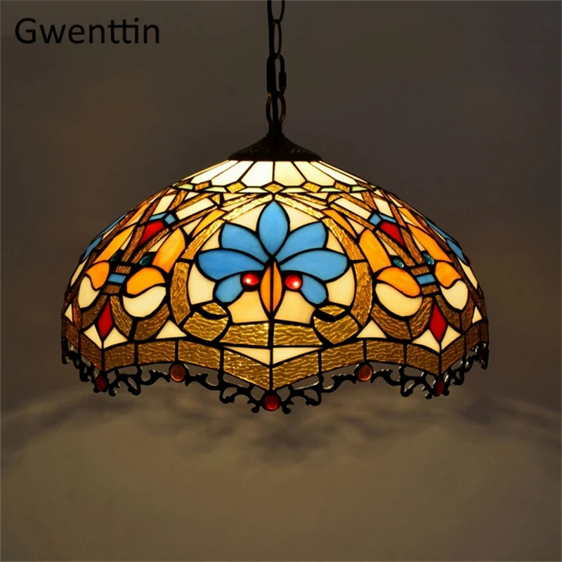 Средиземноморский витражный Стеклянный Подвесной Светильник Тиффани, винтажный светодиодный кухонный подвесной светильник для домашнего декора, подвесной светильник