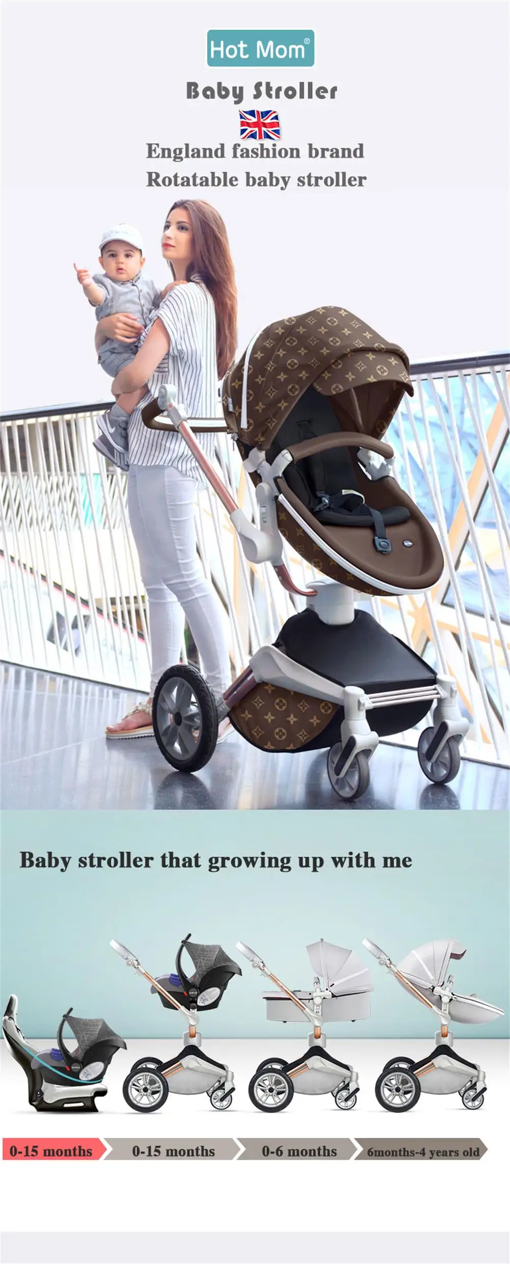 Оригинальная популярная коляска для мамы, роскошная коляска с высоким пейзажем, 3 в 1, детская коляска для новорожденных, складная коляска с троллями