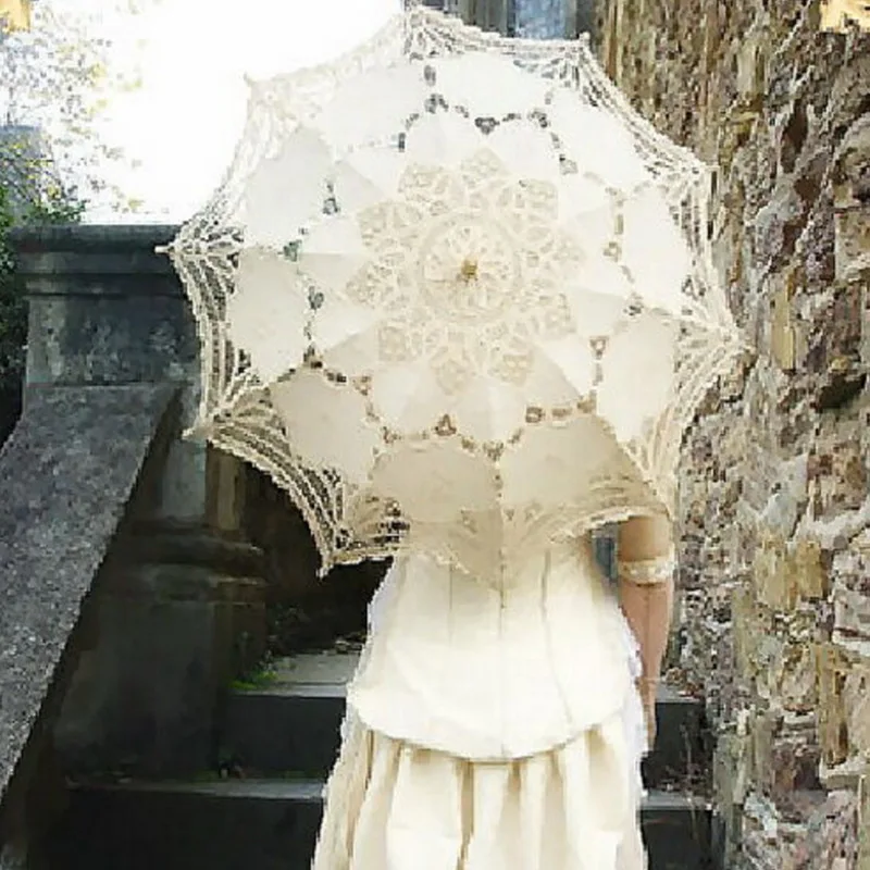 Элегантные винтажные вечерние украшения ручной работы Свадебный кружевной для невесты зонтик свадебный зонтик свадебные украшения - Цвет: Слоновая кость