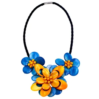 

2018 Europe Brand Luxury New Arrival Blue Shell Flower Yellow Pearl Necklace For Womens Choker Necklaces & Pendants Bijoux