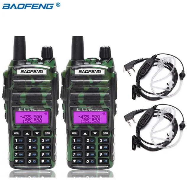 2 шт. Baofeng UV-82 5 Вт портативная рация VHF UHF Двухдиапазонный портативный приемопередатчик дальний CB двухстороннее радио UV82 для пеших прогулок - Цвет: camo tubeheadset