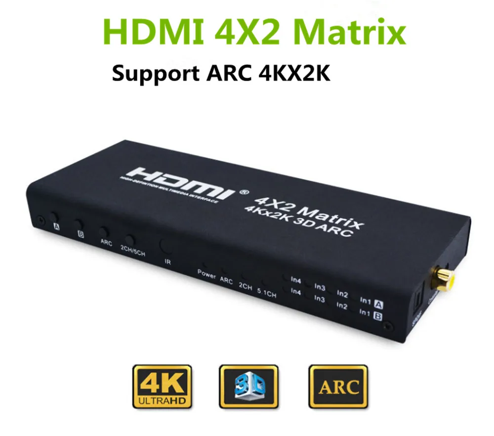 

HDMI Matrix 4X2 Switcher HDMI4 In 2 Out Converter 4 Way HDMI Input Switch or Assign To 2 Way HDMI Output Splitter Support 4K2K3D
