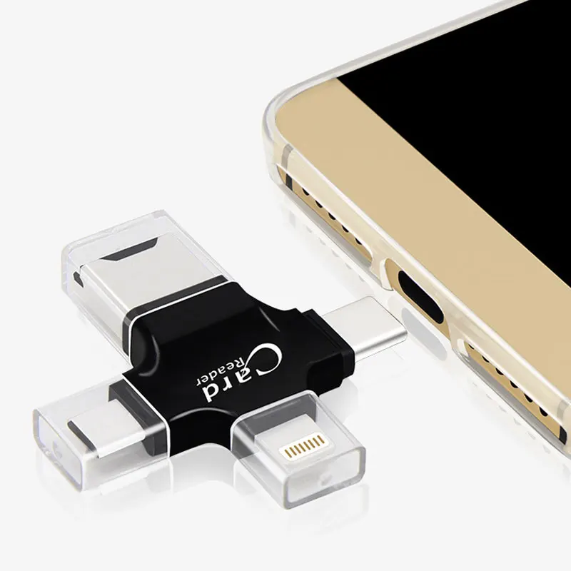 EASYA 4 в 1 OTG карта адаптер считывателя USB памяти с слот карты Micro SD для type-c/Lightning/Micro USB/USB 2,0 интерфейс использования