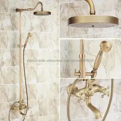 Античная латунь Настенный Ванная комната Осадки смеситель для душа набор с Handshower + Ванна Носик Brs098