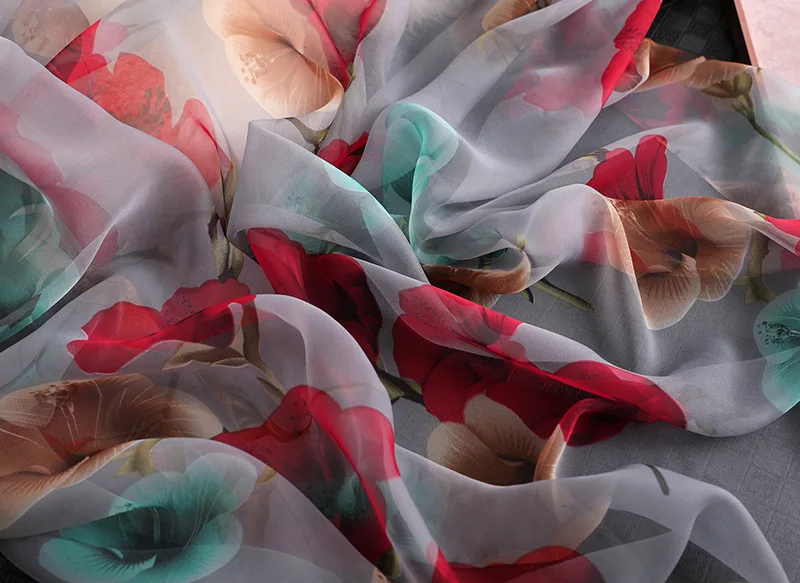 Дизайн Шелковый женский пляжный шарф цветочный принт дорожный женский платок шали обертывания пашмины Шарфы Мода