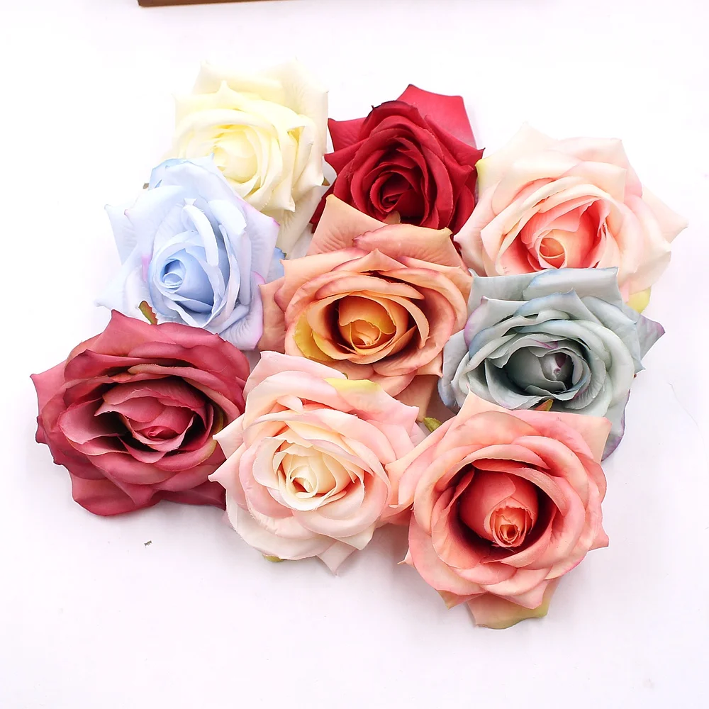

4Pcs/lot 10cm Nonwovens Rose Bouquet For Wedding Decoration Artificial Flower DIY wreath Gift Box Scrapbooking Fake flowers para