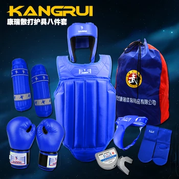 

Professional 8 Pieces Sets Sanda Protective Gear Full Set Flanchard Head Protection Chest Guard Shin Crotch Guards Boxing Gloves