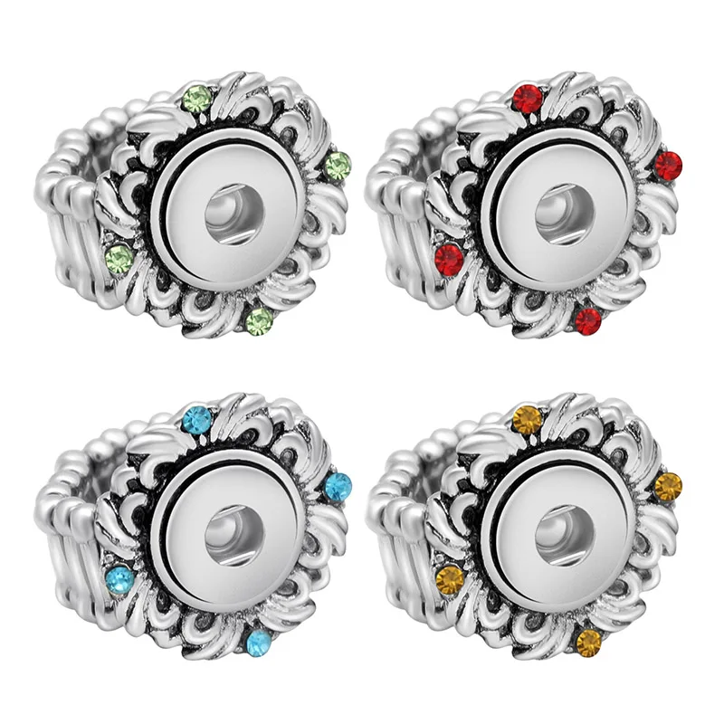 

New beauty Colorful rhinestone flower pattern snap rings Flexible fit 12MM snap buttons DIY fittings wholesale JZ0032