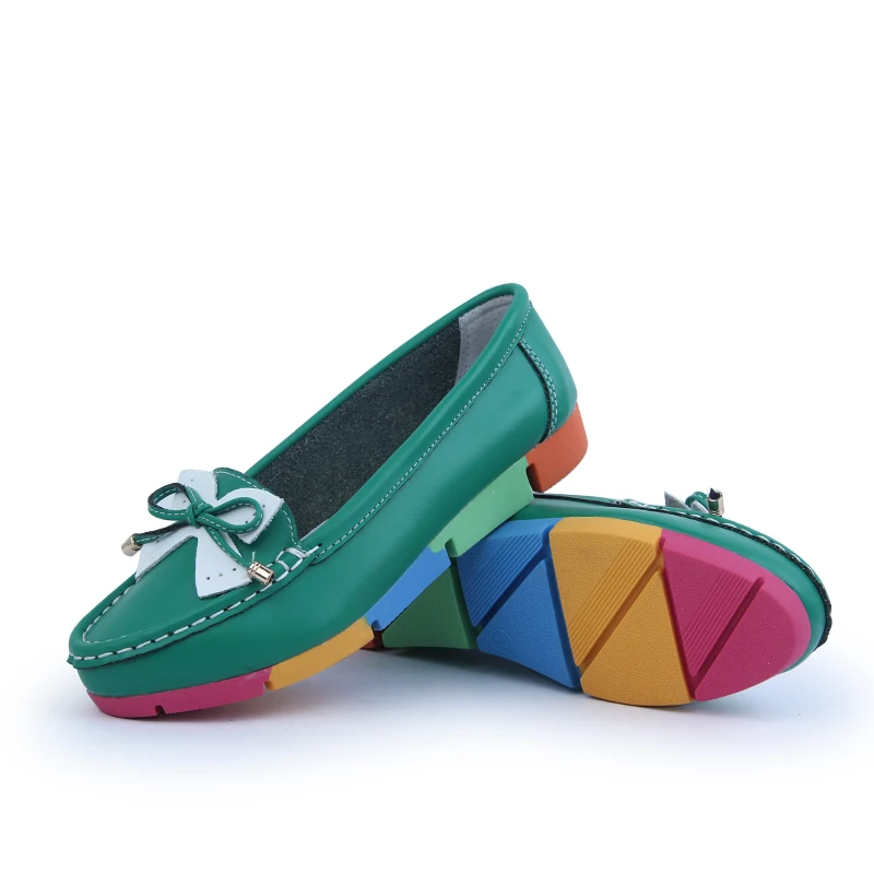 YAERNI Women Casual Shoes Solid Cut-outs Bowknot Women Flats Round Toe Moccasins Loafers Breathable Colorful Sole Shoes