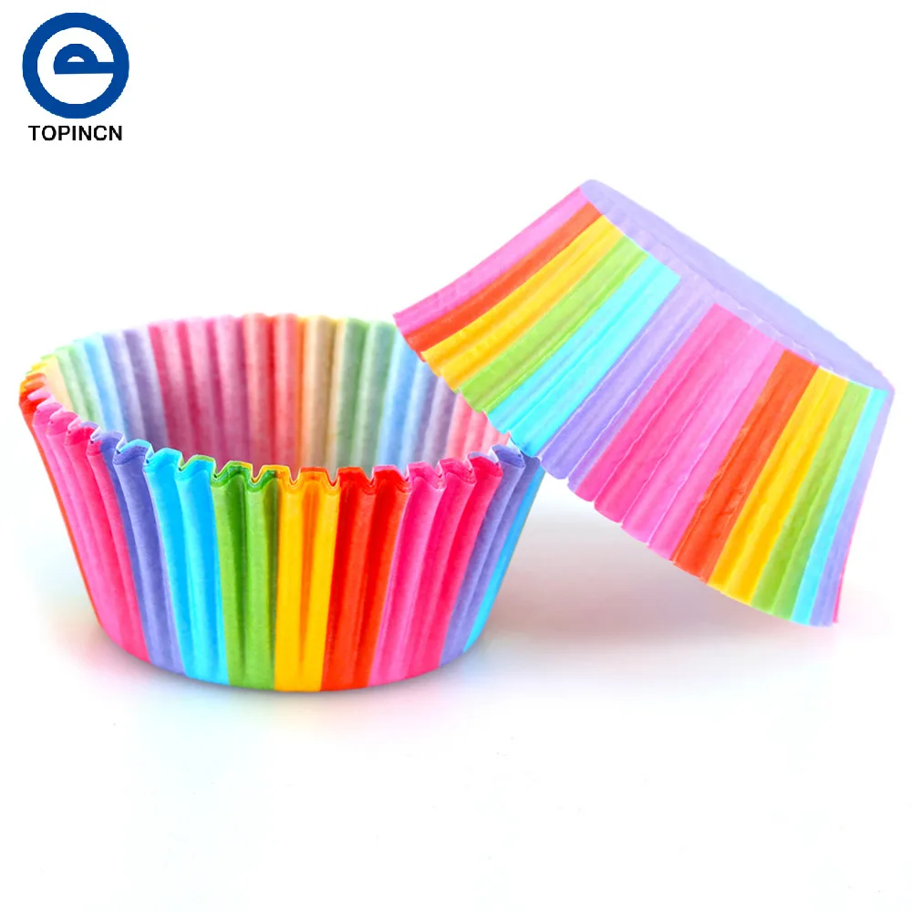 

100 pcs Rainbow Color Cupcake Liner Cupcake Paper Baking Cup Muffin Cases Cake Mold Small Cake box Cup Tray Decorating Tools