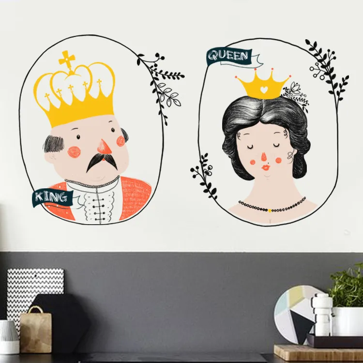 Cartoon King Queen Wall Stickers Home Decor Art Wall Decals For Kids Room Bathroom Couple Bedroom Sticker Decoration Poster
