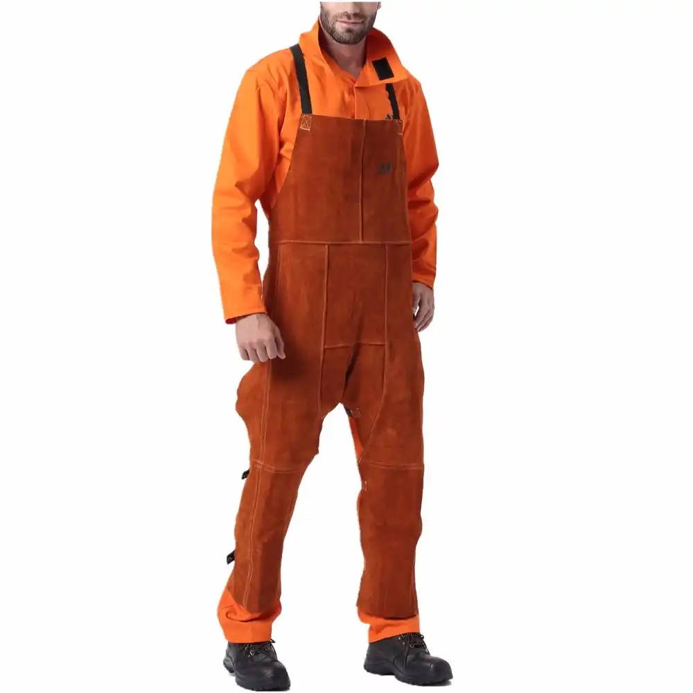 Leather Welding Pants Working Chaps Flame/Abrasion Resistant Cowhide