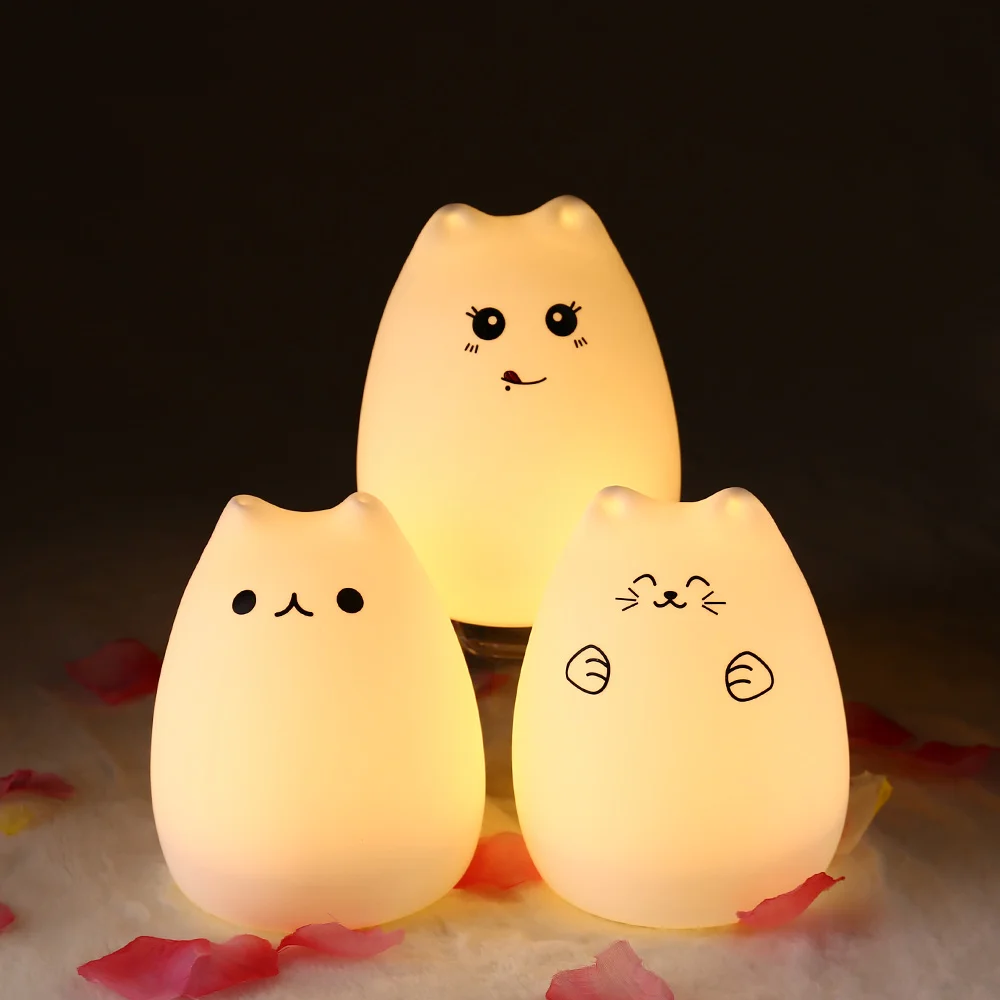 Fashion Rechargeable Touch Sensor Cute Cat Colorful Night Light Silicone Cat Night Light 2 Mode Children Bedroom Cute Night Lamp