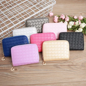 

Women Credit ID Card Holder Case Woven Organ Clip Extendable Business Bank Cards Bag Small Wallet Coin Purse Carteira