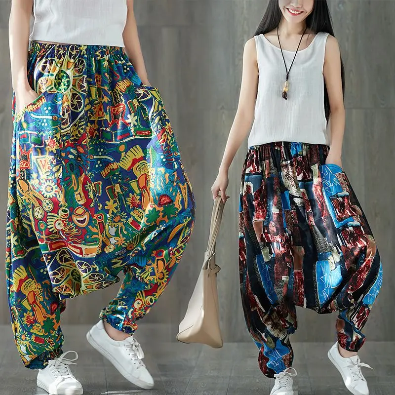 Fluid Big Crotch Floral trousers Boho Casual Low Drop Crotch Bloomers