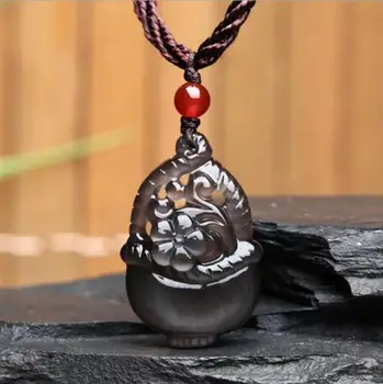 

Koraba Fine Jewelry Natural Color Obsidian Hand Carved Lucky Blooming Flowers Flower Basket Pendant Free Shipping