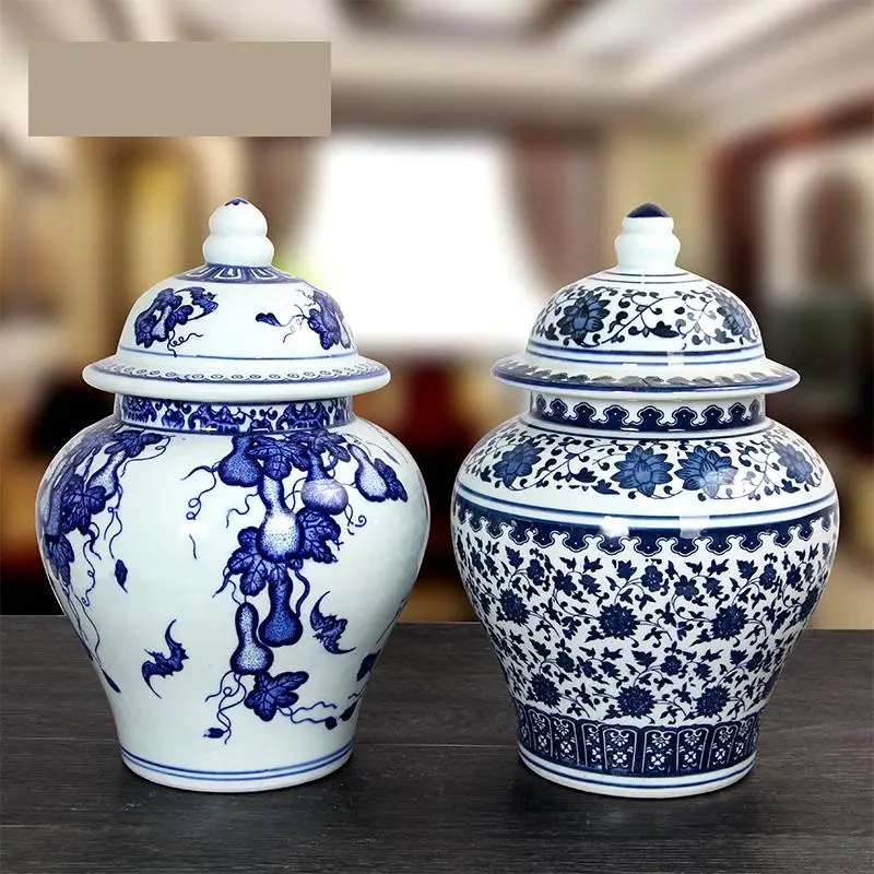 Jingdezhen Blue And White Porcelain temple Jar Antique Vase Large Storage jar Covered With Rice Pickle ceramic | Дом и сад