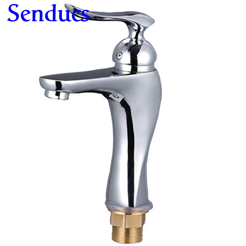 

Free shipping high quality single handle basin sink faucet with solid brass bathroom mixer tap from senducs sanitary ware faucet