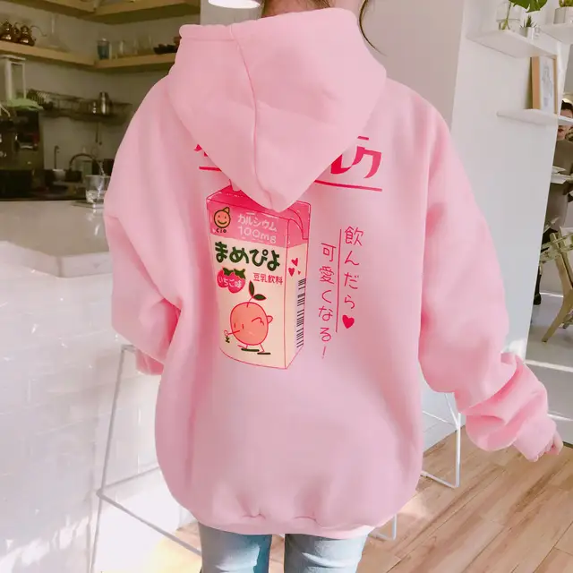 2017 New Fashion Cute Cartoon Printed Back Velvet Thick Hooded Long Sleeve Female Sweatshirts 1