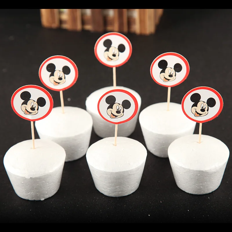 

24pcs Mickey mouse Birthday Supplies Cake Topper Happy Party Decoration Disney Cake Dessert Inserted Card