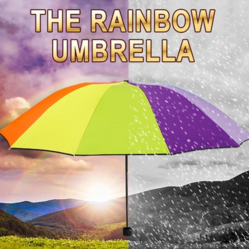 

Rainbow Umbrella Tri-Folded Umbrella Colorful Bumbershoot Sunny Rainy Portable