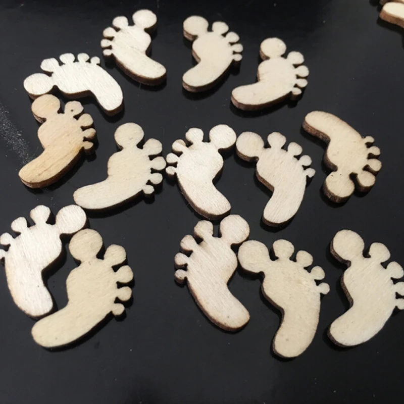 

50pcs Wooden Crafts Wood Blanks Footprint Embellishments Scrapbooking Card Wood Baby Shower DIY Craft Supplies Wood Decoration