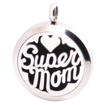 

10pcs Super Mom Aromatherapy Essential Oil Surgical Stainless Steel Pendant Necklace Perfume Diffuser Locket with Felt Pdas