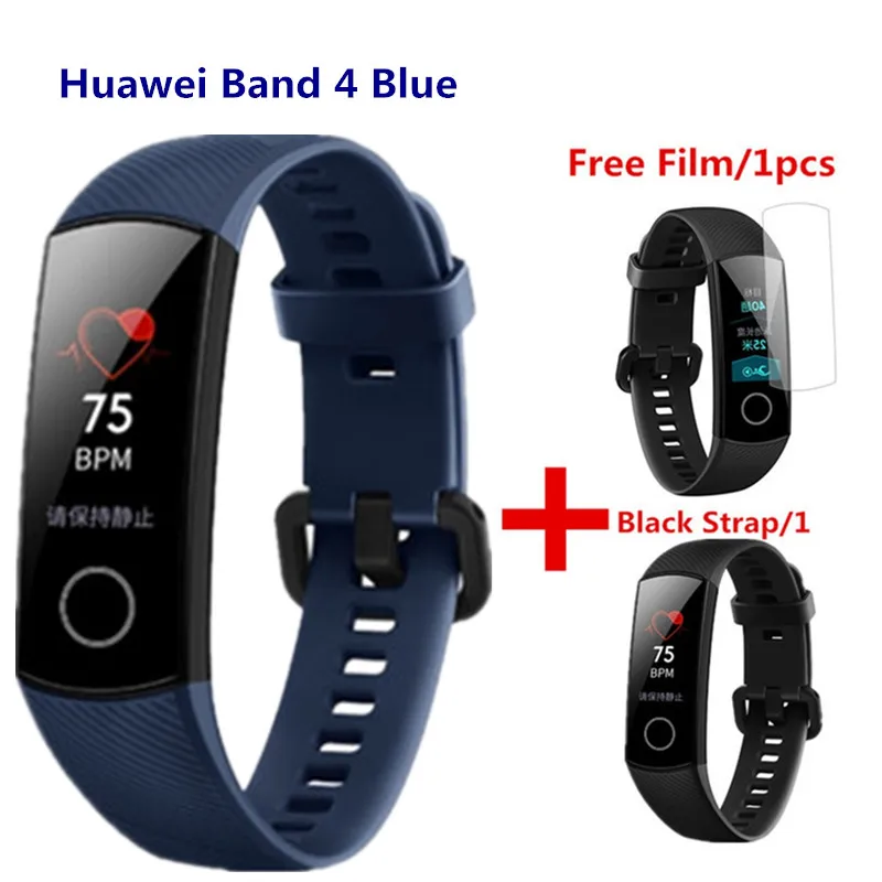 Смарт-браслет huawei Honor Band 4 Amoled 0,9" с цветным сенсорным экраном, 50 м, умный Браслет для плавания, сердечного ритма, сна - Цвет: blue add black strap