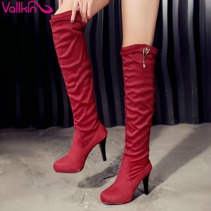 

VALLKIN 2016 Pleated Women Boots Thin High-Heel Over The Knee Boots Autumn Winter Ladies Rhinestone Fashion Boots Size 34-43