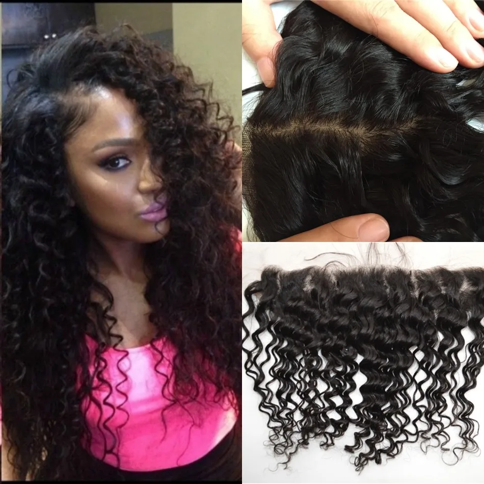 

Peruvian Deep Wave Silk Base Frontal Bleached Knots Unprocessed Virgin Peruvian Human Hair Silk Lace Frontal DHL FREE