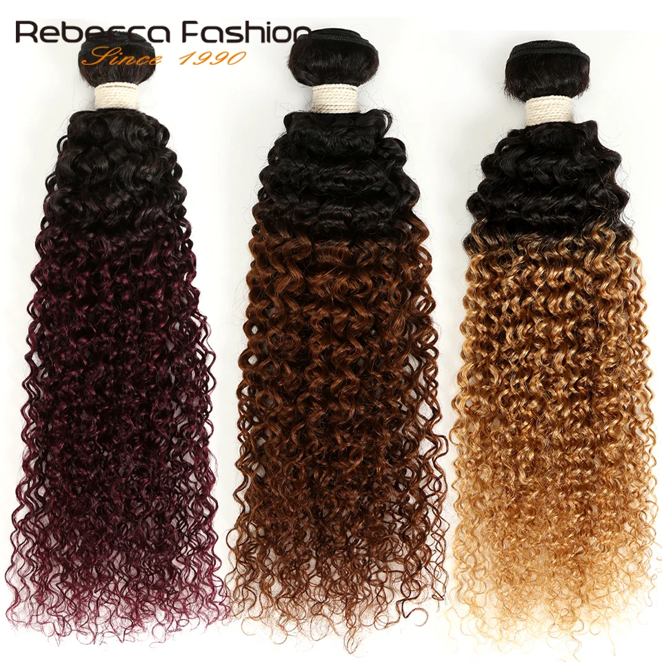 

Rebecca Ombre Mongolian Kinky Curly Bundles 3/4 Pcs Non Remy 100% Human Hair Bundles 2 Tone Color T1B/27# T1B/30# T1B/99J#