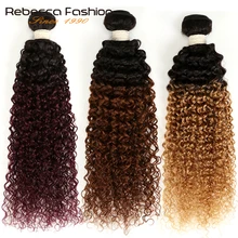 Rebecca Ombre Mongolian Kinky Curly Bundles 3/4 Pcs Non Remy 100% Human Hair Bundles 2 Tone Color T1B/27# T1B/30# T1B/99J#