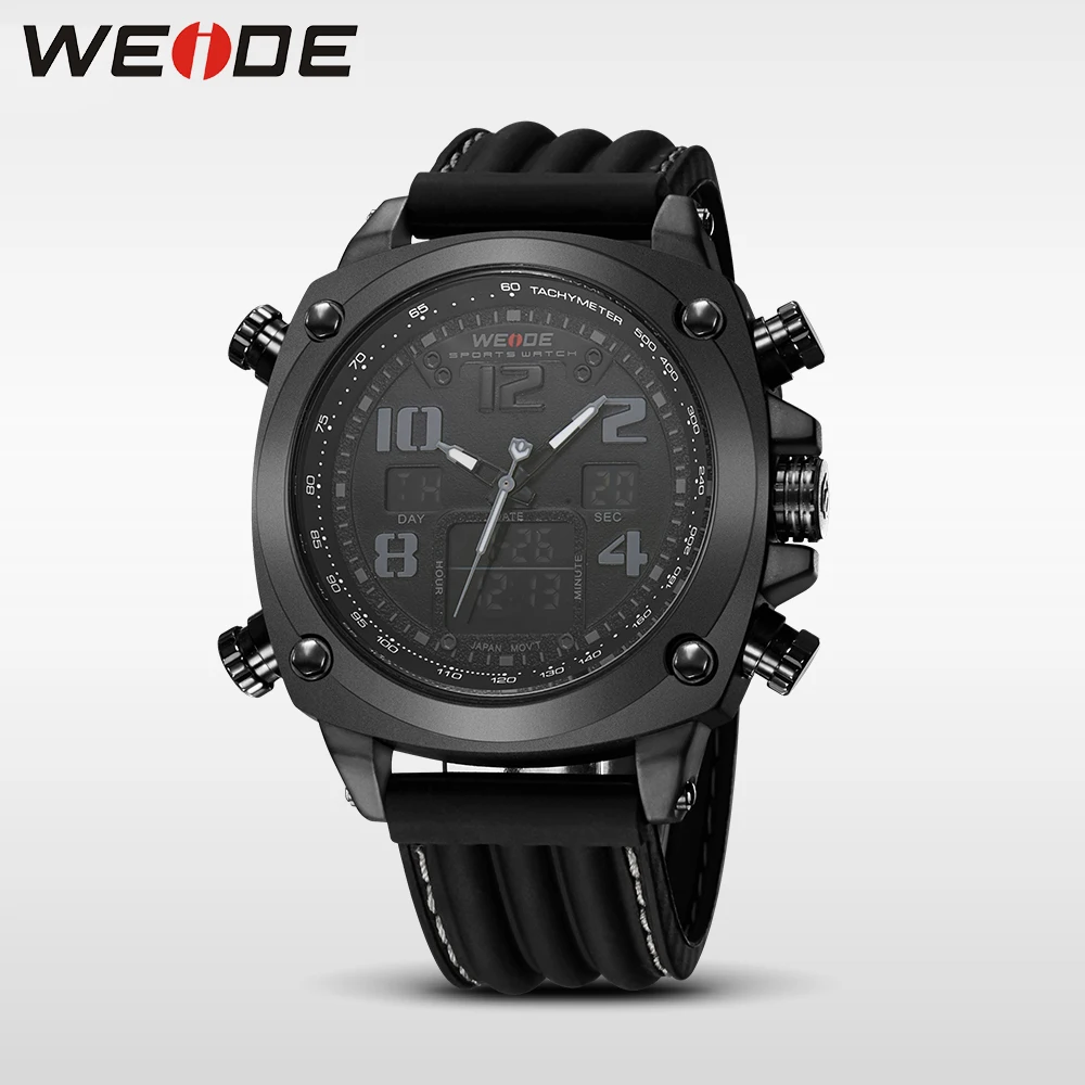 WEIDE мужской силиконовый черный ремешок кварцевый цифровой механизм ретранслятор