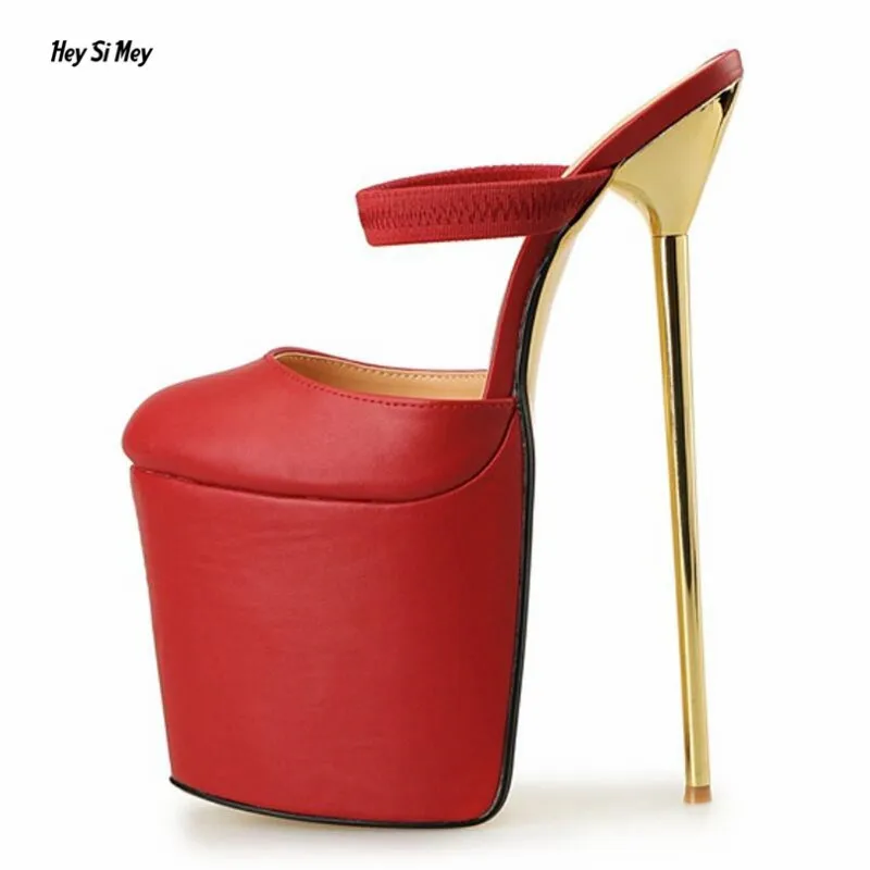 

Crossdresser Sandalias Para Mujer Plus:40- 49 50 feminino Stiletto Sandals 22cm metal thin heel platform ladie shoes women pumps