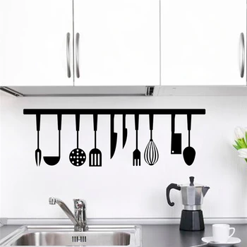 Creative Spoon Knife Fork Tools Black Wall Decals Kitchen Dining Hall Home Decor Vinyl Wall Stickers Diy Mural Art Wallpaper