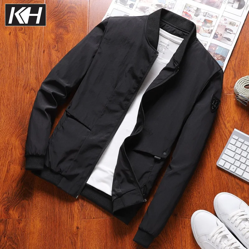 

KH Spring New Fashion Men's Jackets Coat Men Casual Korean Slim Baseball Jacket Sportswear Mens Windbreaker Outerwear